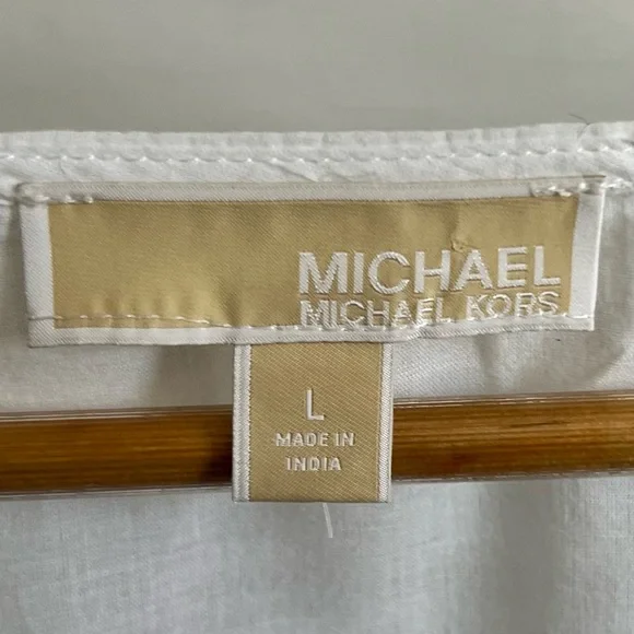 NWOT MICHAEL Michael Kors CRISP WHITE Embroidered LACE V-NECK Cotton BLOUSE L - Picture 5 of 17